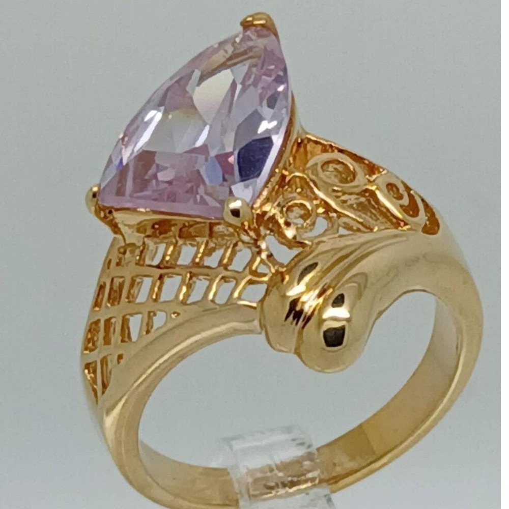 Vintage 1990s Bold Gold Tone Purple Lilac Statement Ring New-Old-Stock Size 8 - Picture 3 of 11